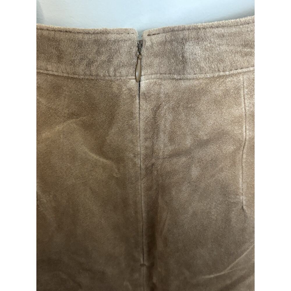 NWT Bernardo Cognac Brown 100% Leather Suede A-Line Laser Cut Midi Max Skirt 12 - Picture 9 of 12